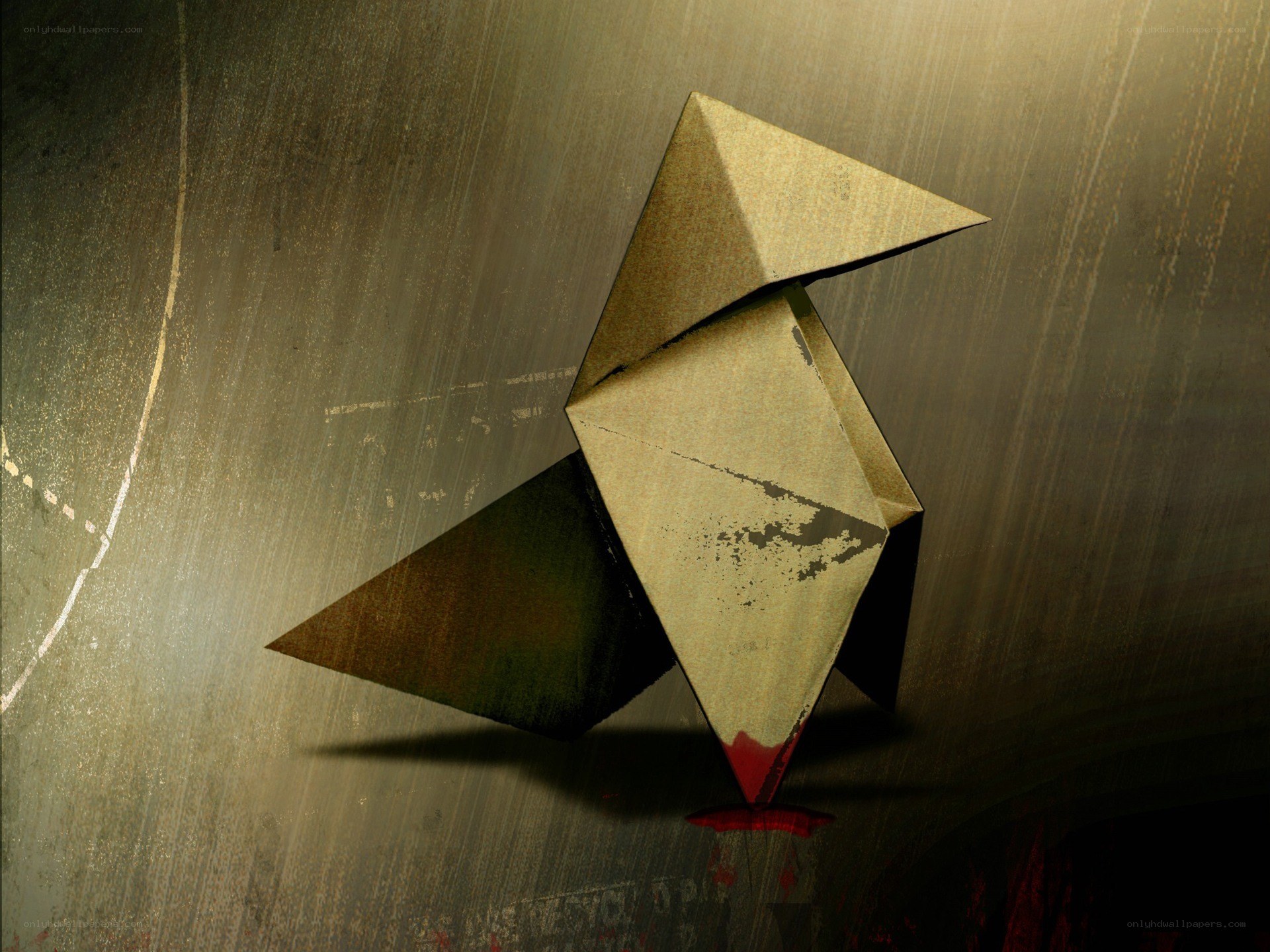 Origami bird with blood stain