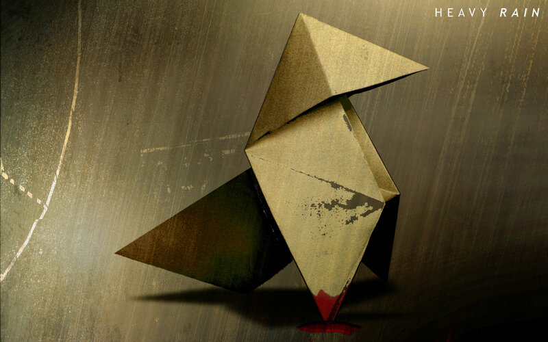 Origami bird with blood stain