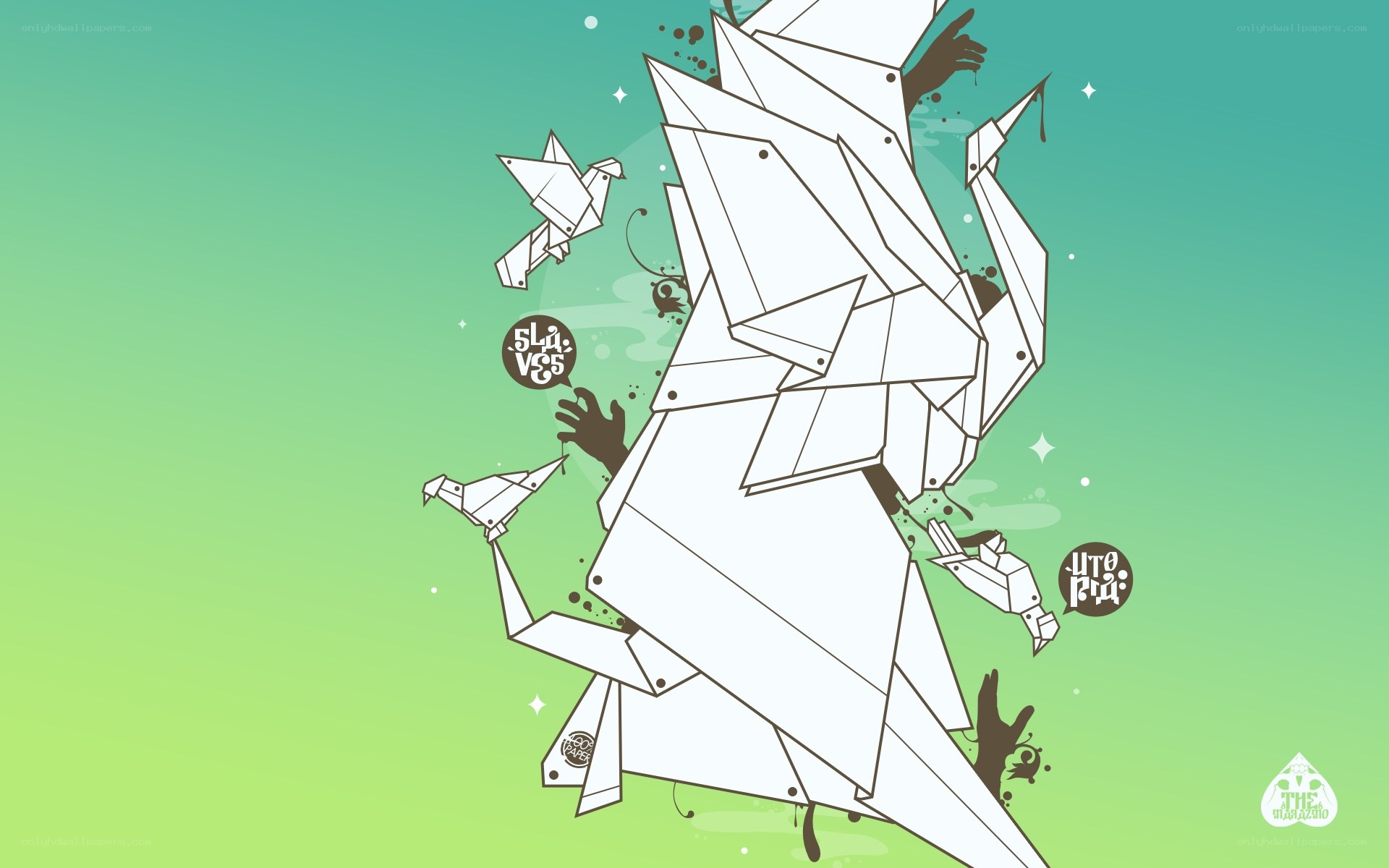 Origami birds and hands