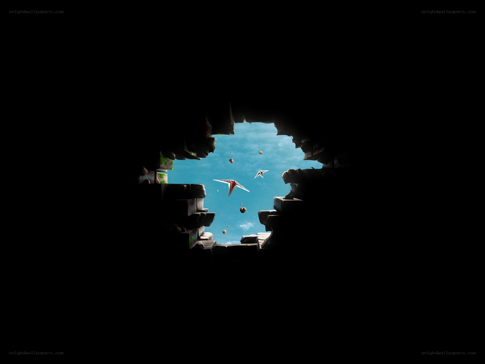 Origami birds in a cave
