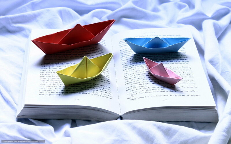 Origami Boats on Book — White, Serene
