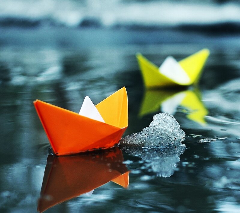 Origami Boats on Water — Orange