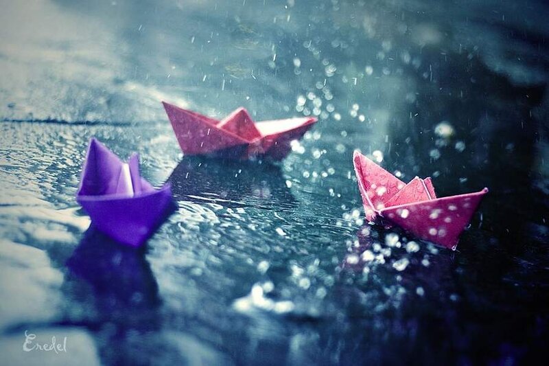 Origami Boats on Water — Purple