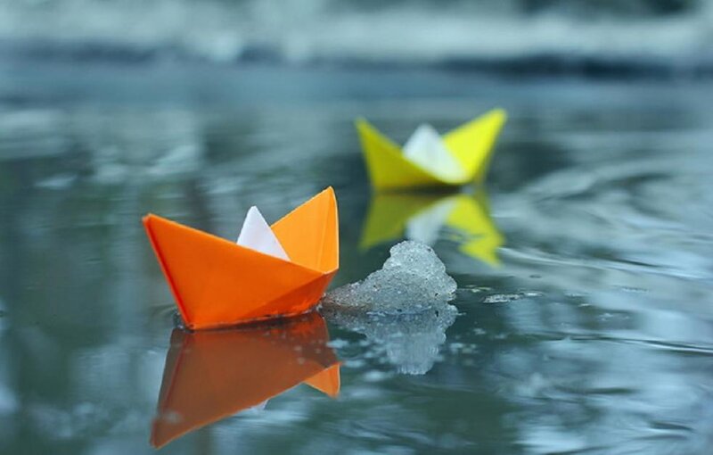 Origami Boats on Water