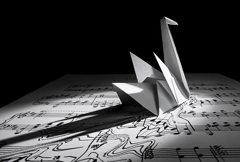 Origami Crane on Sheet Music