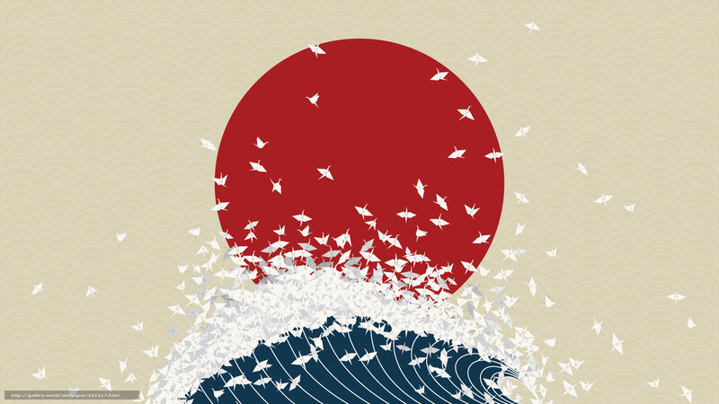 Origami cranes and wave