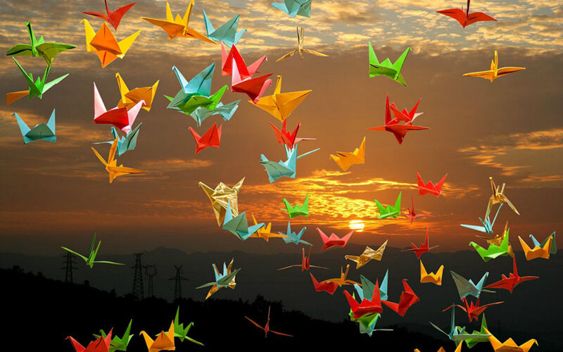 Origami Cranes Flying
