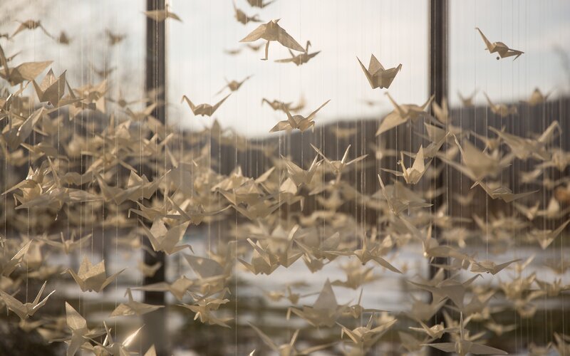 Origami Cranes Hanging — Beige