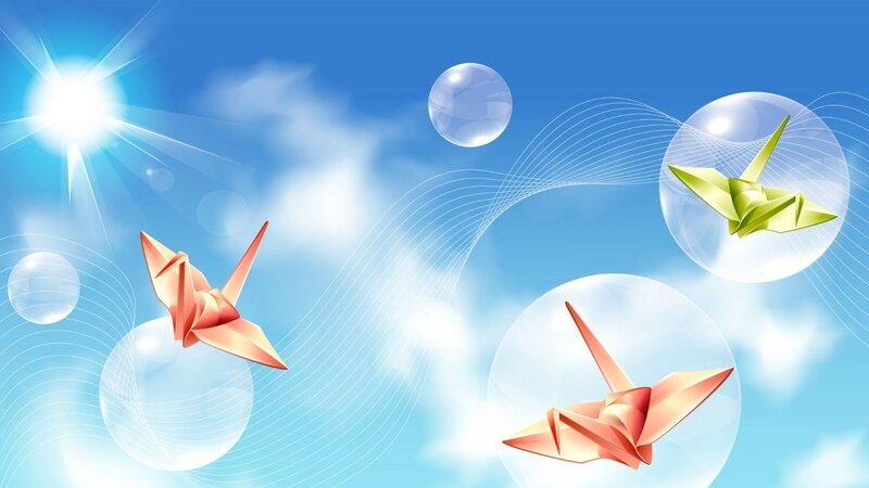Origami Cranes in Bubbles
