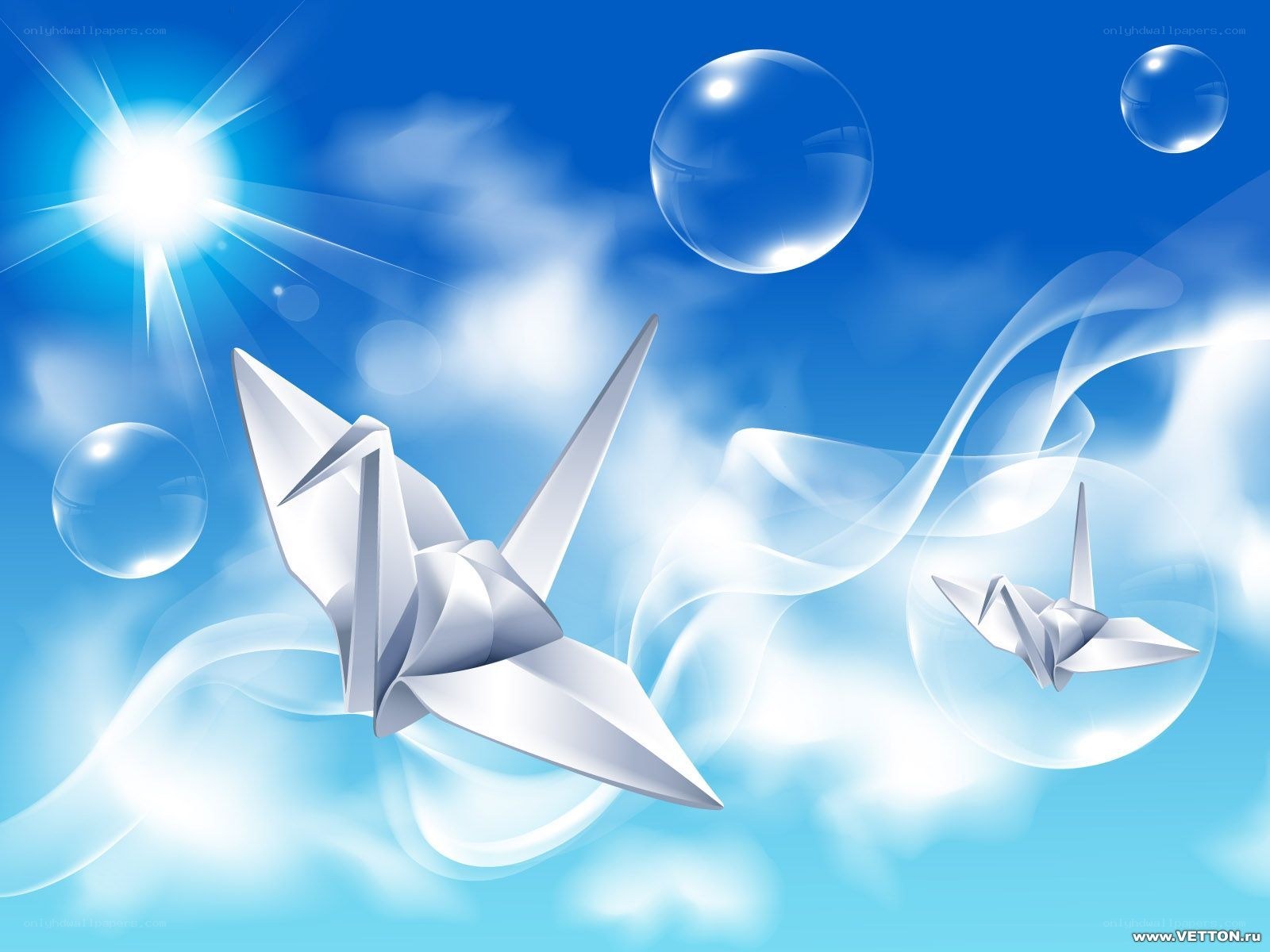 Origami cranes in the sky