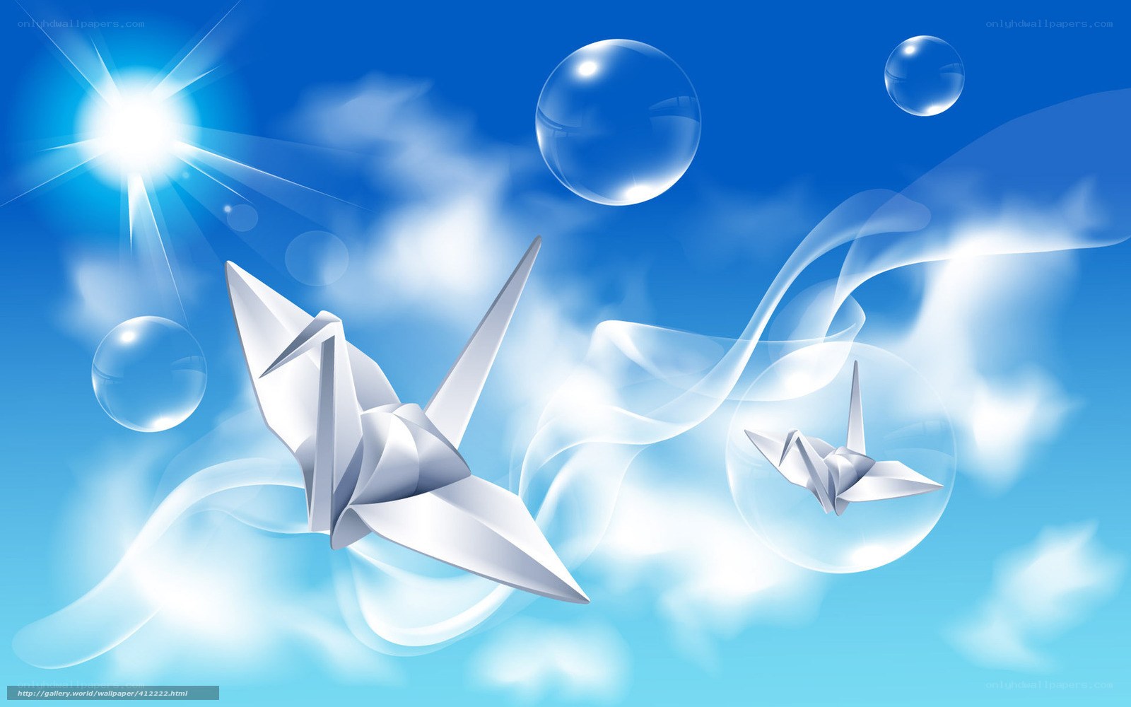 Origami cranes in the sky