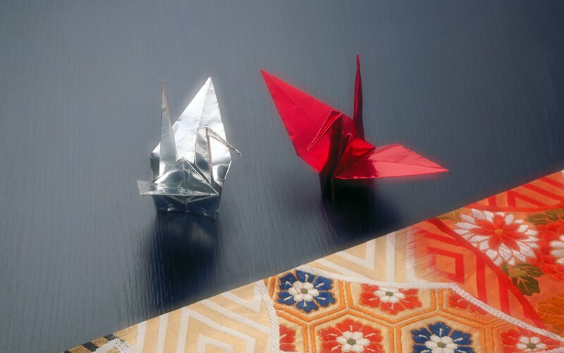 Origami cranes on a table