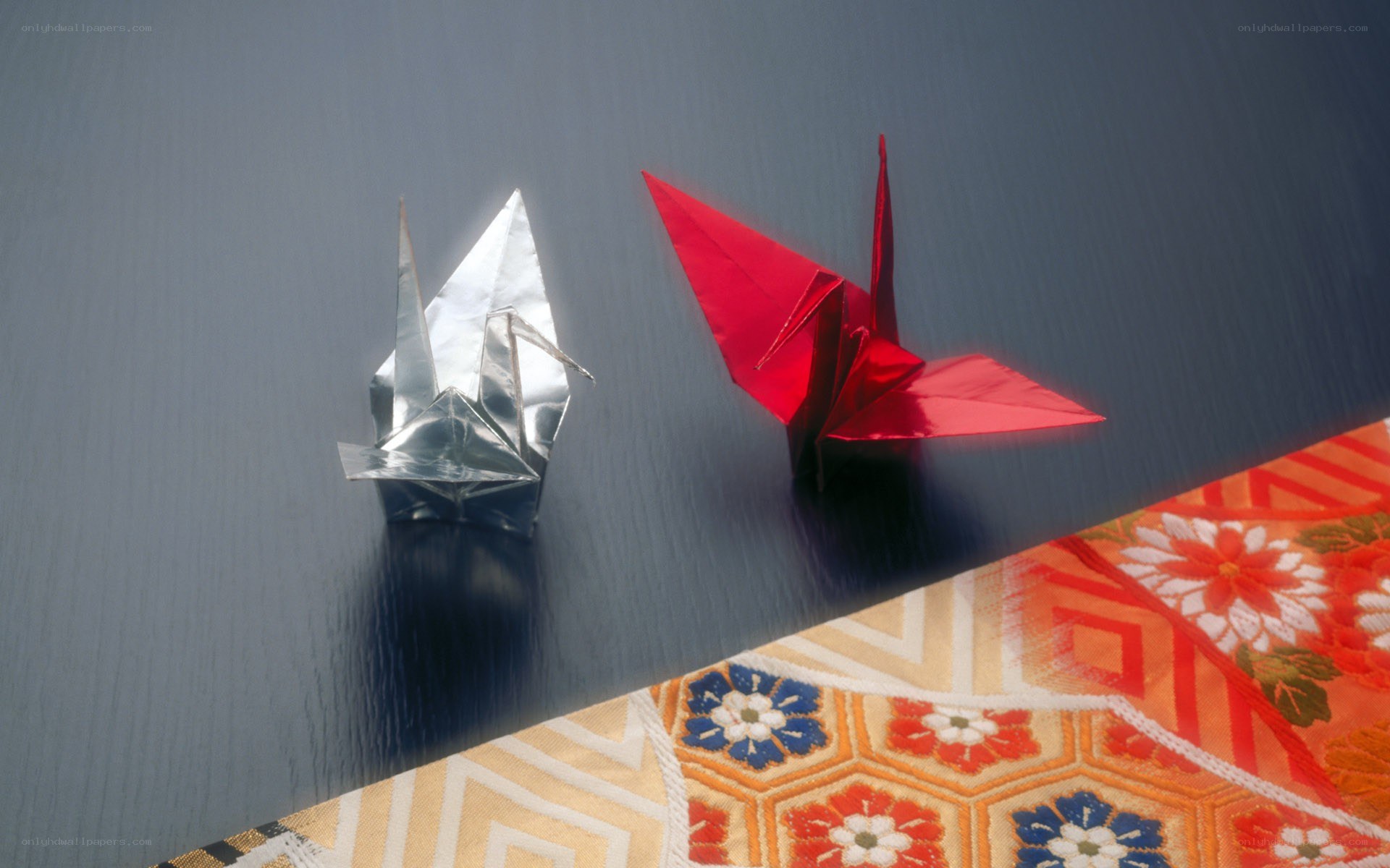 Origami cranes on a table