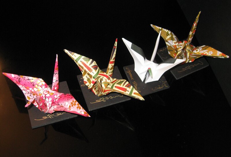 origami cranes on display