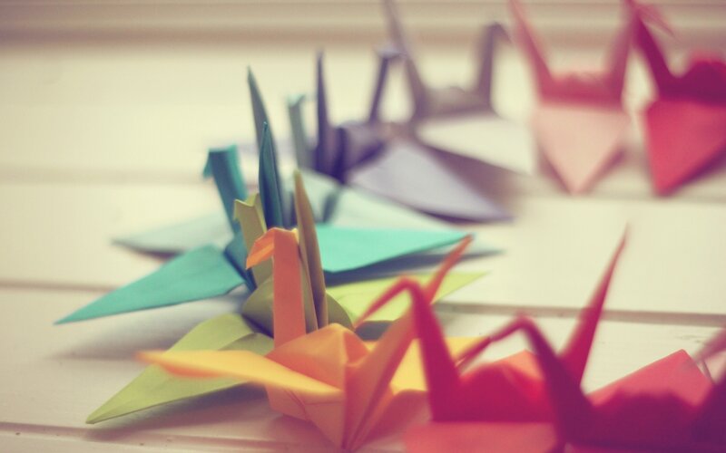 Origami Cranes on Table