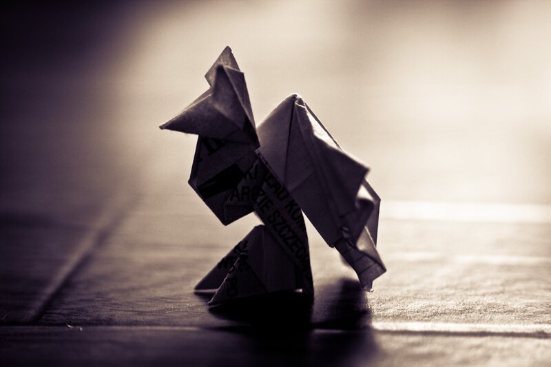 Origami dog on wood