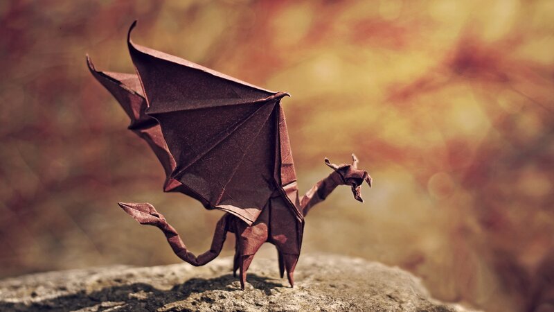 Origami Dragon on Rock