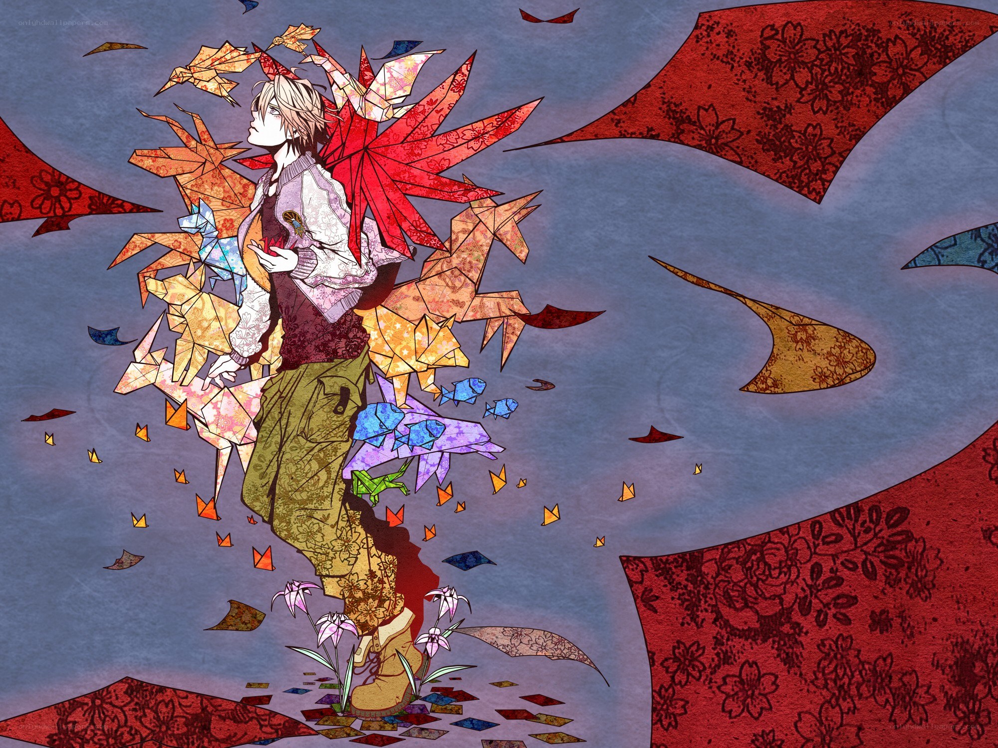 Origami figure with paper birds