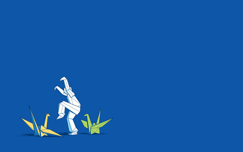 Origami figures on blue