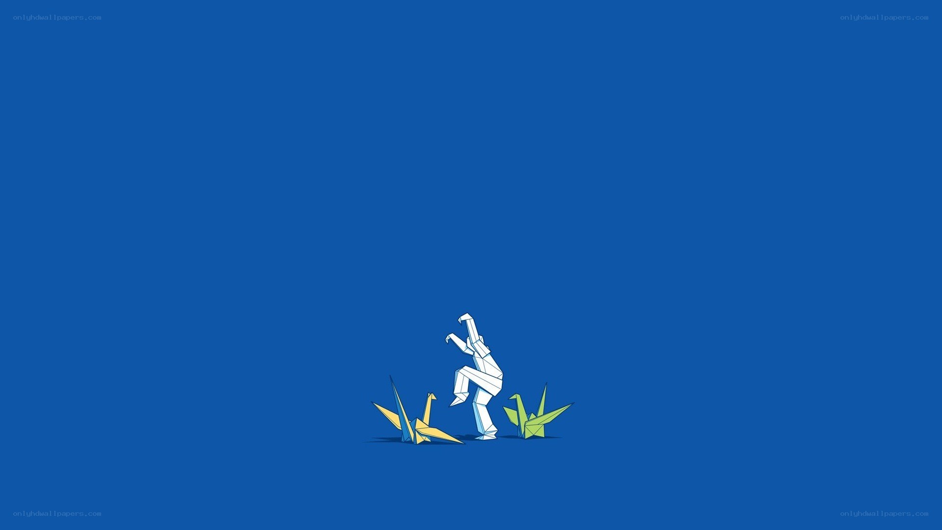 origami figures on blue