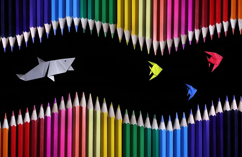 Origami Fish and Pencils
