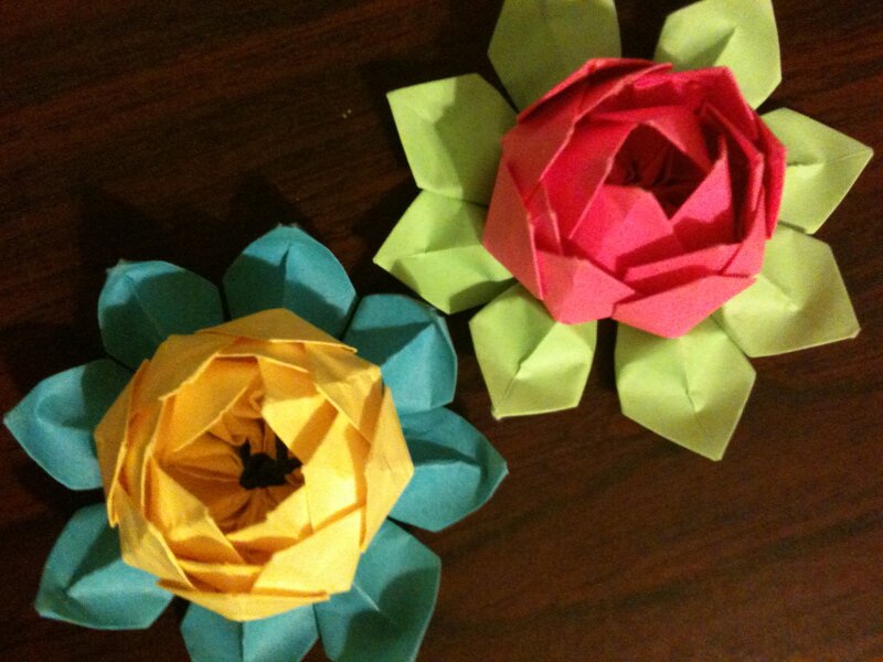 Origami Flowers on Wood