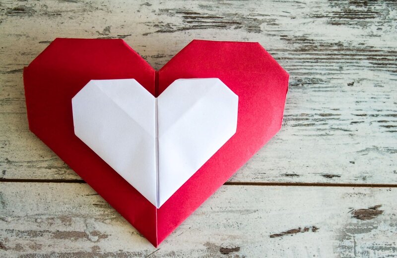 Origami Heart on Wood