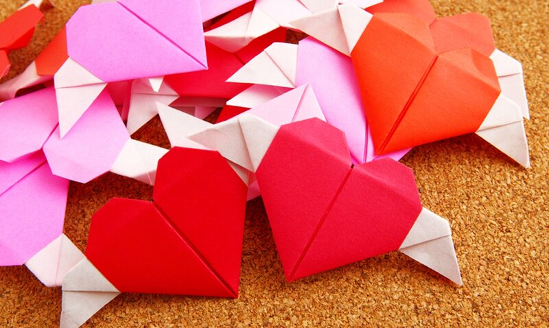Origami Hearts on Cork
