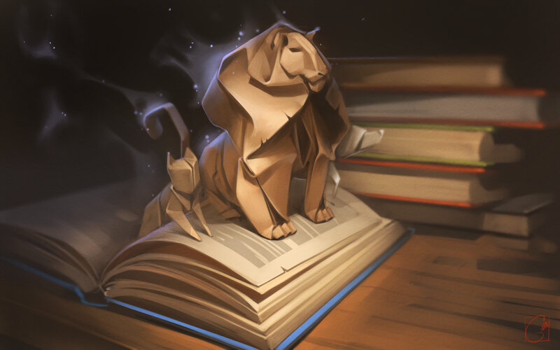 Origami Lion on Book