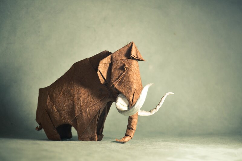 Origami Mammoth Sculpture — Brown