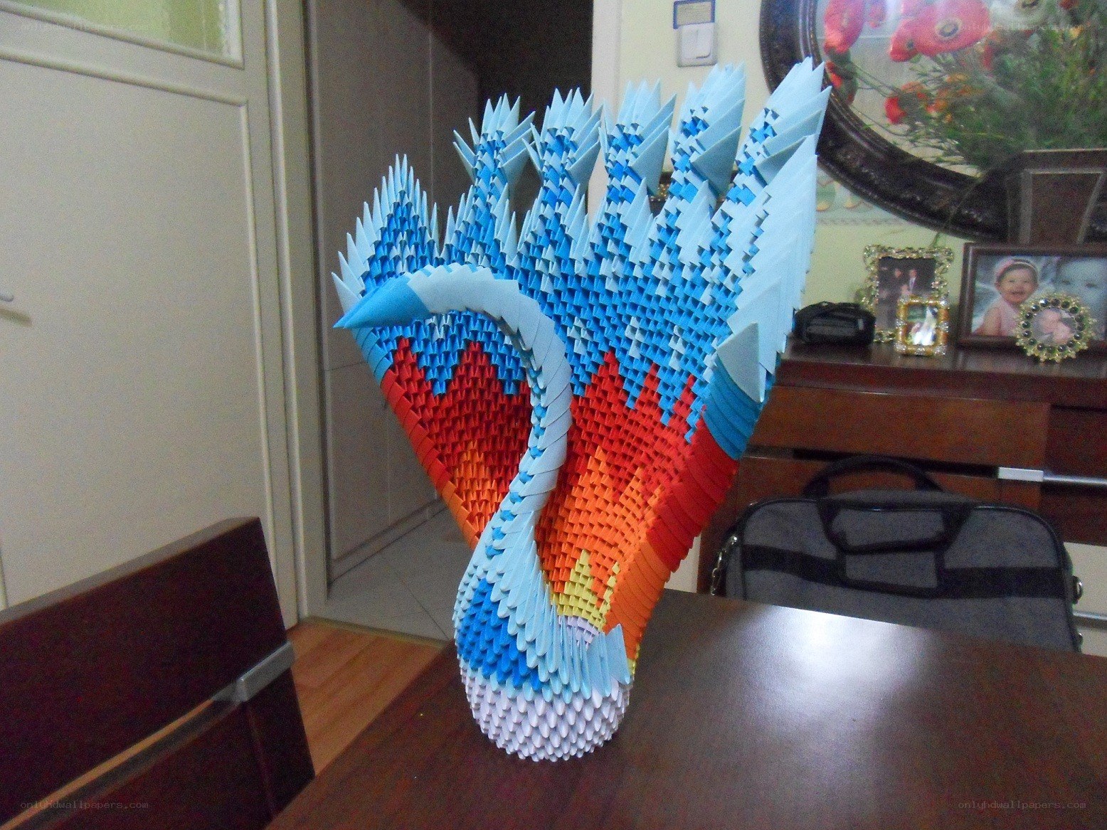 Origami peacock sculpture