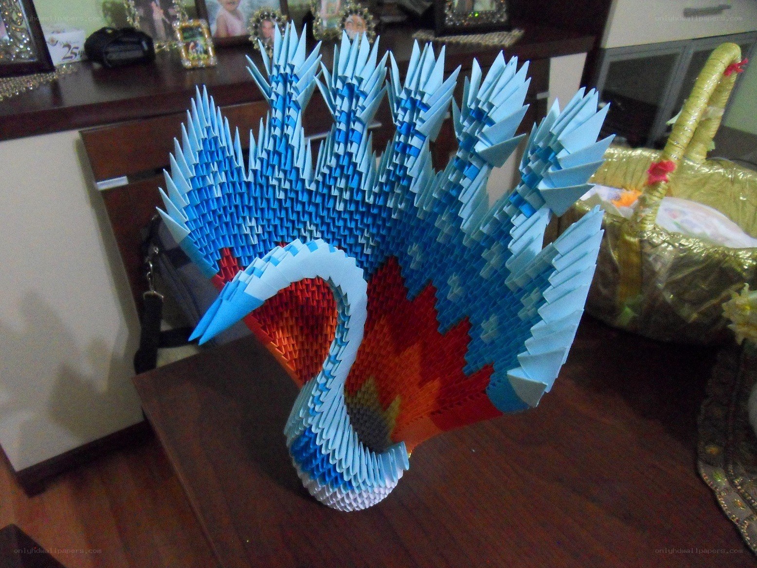 Origami peacock sculpture