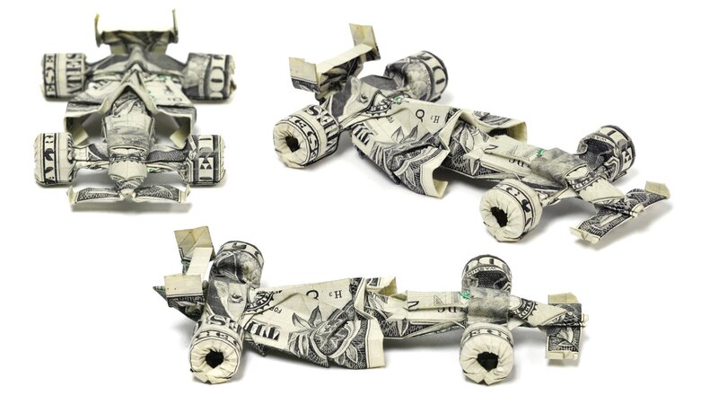 origami race cars from dollar bills