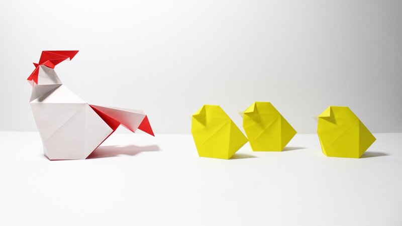 Origami Rooster and Chicks
