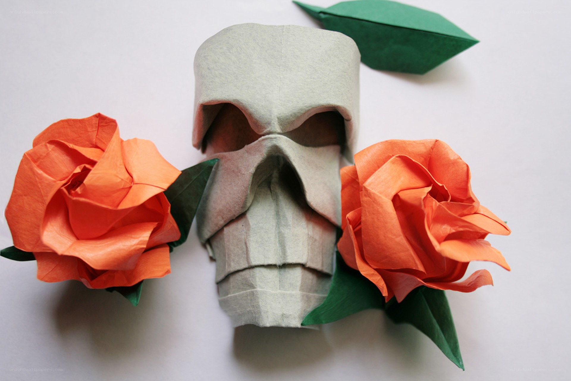 Origami skull with roses