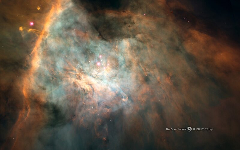 Orion Nebula — Orange, Cosmic, Photograph, Stars, Gas Clouds, Dust, Blue, Black