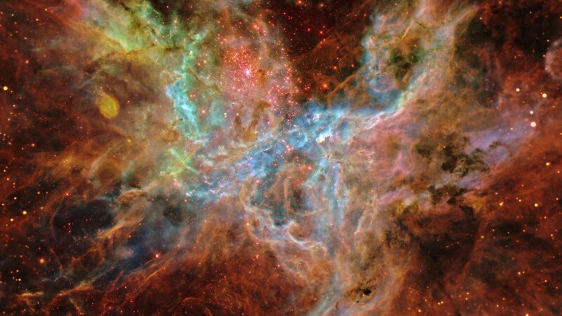 Orion Nebula — Red, Cosmic, Photograph, Stars, Gas Clouds, Dust, Blue