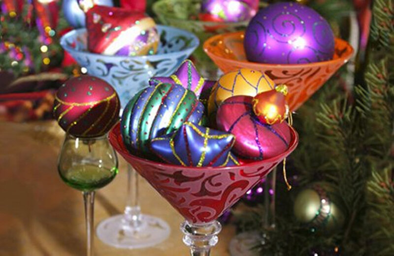 Ornaments in Cocktail Glasses