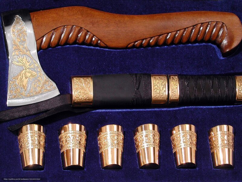 ornate axe and cups set
