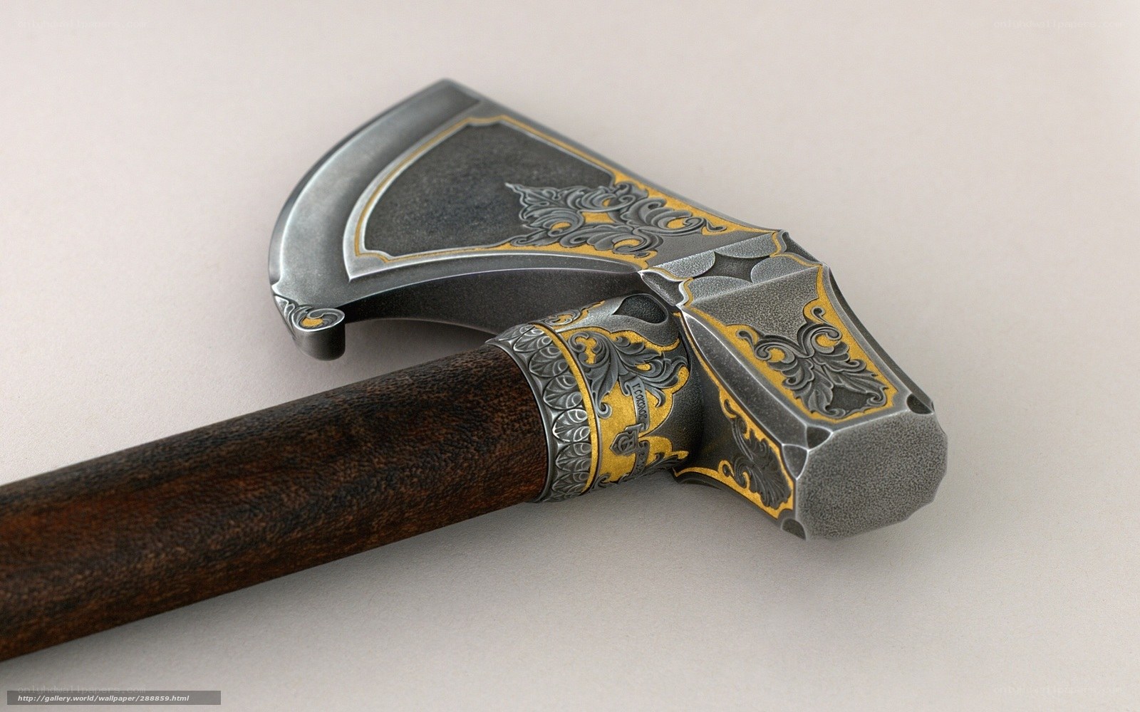ornate axe with gold inlay