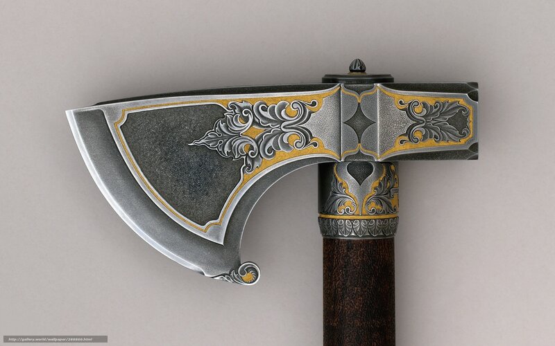 Ornate Axe with Wooden Handle — Silver