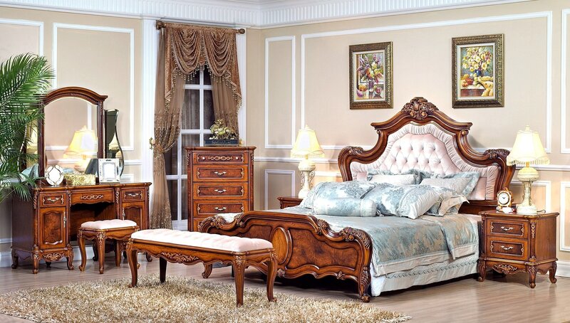 Ornate Bedroom Furniture Set — Brown