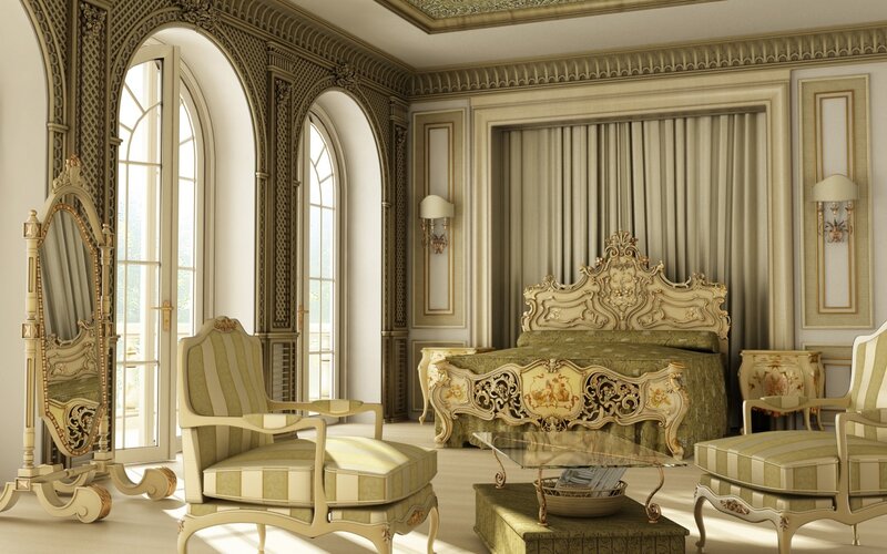 Ornate Bedroom Interior — Beige, Luxurious