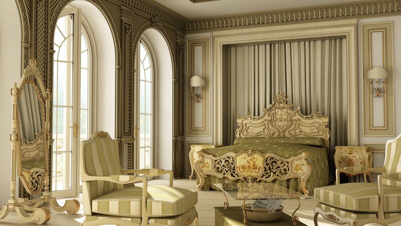 Ornate Bedroom Interior — Beige