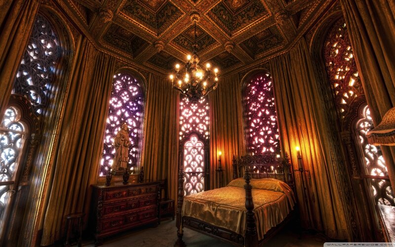 Ornate Bedroom Interior — Gold, Dramatic