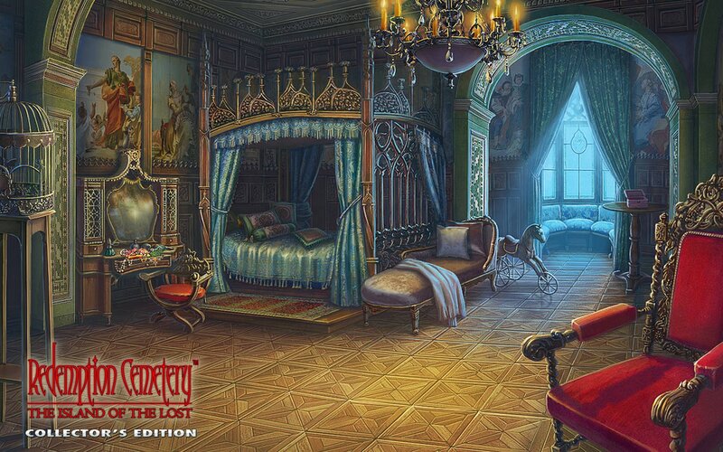 Ornate Bedroom Interior — Green, Dramatic