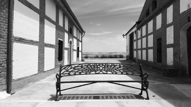 Ornate Bench in Courtyard