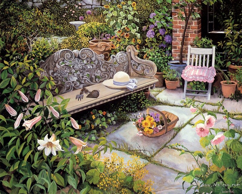 Ornate Bench in Garden — Green, Serene