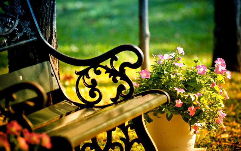 Ornate Bench with Flowers