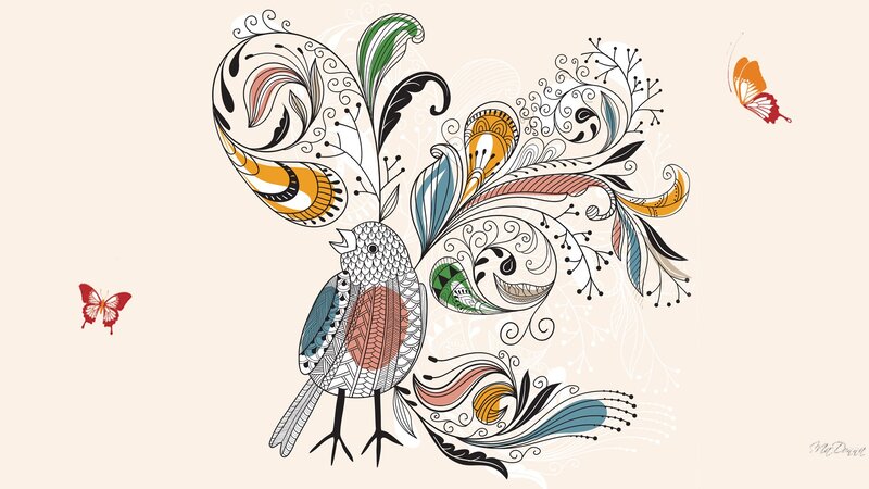 Ornate Bird Illustration — Beige